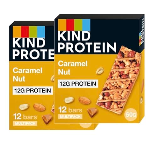 Image of KIND Protein Bars, Gluten Free Snack Bars, Caramel Nut, High Fibre, Healthy Snack, Source of Protein, No Artificial Colours, Flavours or Preservatives, Multipack 24 x 50g