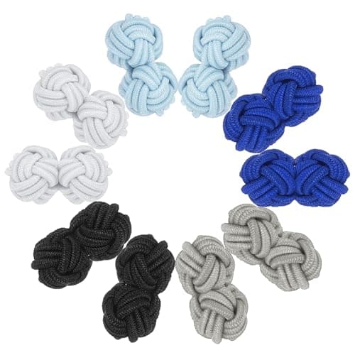 Image of PATIKIL 5 Pairs Silk Knot Cufflinks, Elastic Fabric Shirt Cufflinks, Twist Knot Dress Accessories Cuff Link for Men, Women, Business, Gift, Wedding, White/Light Gray/Black/Light Blue/Blue