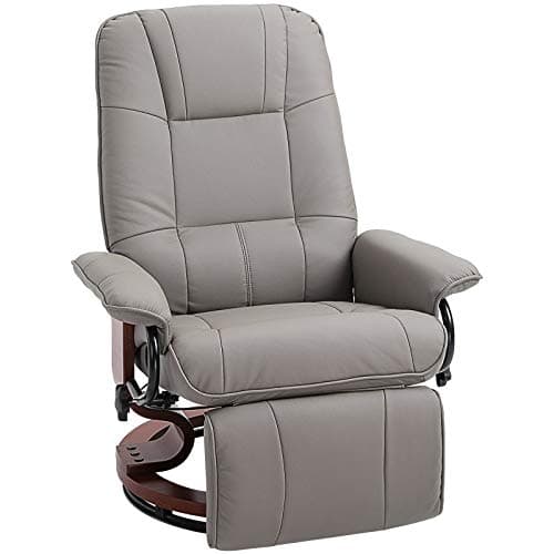Image of HOMCOM 360° Swivel Recliner Chair with Footstool, Manual Recliner Armchair with Wooden Base, PU Leather Upholstered Reclining Chair for Living Room, Bedroom, Office, Grey