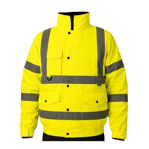 Image of Step Ahead Men’s Hi Vis Waterproof Bomber Jacket – EN20471 & RIS-3279-TOM Railway Standard High Visibility Safety Workwear – Ideal for Construction, Warehouse, Utilities (Yellow, 4XL)