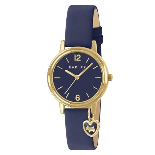 Image of RADLEY Gold Plated Case Heart Charm Ink Leather Strap Watch RY21920A
