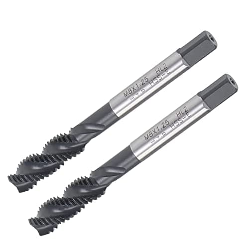 Image of TOP-VIGOR M8 x 1.25mm Spiral Flute Thread Tap, Metric Machine Threading Tap H2 Tolerance, HSS Nitriding Coated Thread Milling Tap(Round Shank with Square End) 2pcs