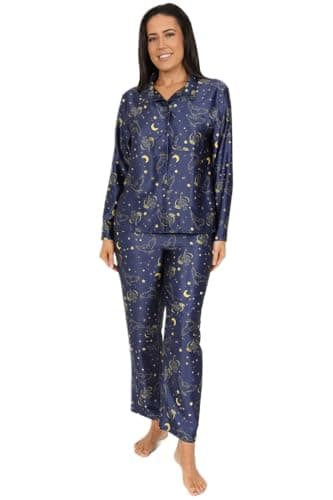 Image of Harry Potter Hedwig Ladies Long Satin Pyjama Set Summer Two Piece Pyjamas for Women Silk Satin sizes 8-22 (16-18) Blue