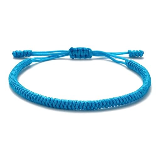 Image of LUCKY BUDDHIST Tibetan Buddhist Bracelet for Men & Women – Adjustable Braided Cord Bracelet with Wooden Buddha Keyring