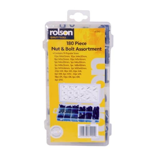 Image of Rolson 180 Piece Nut And Bolt Set With 19 Sizes New