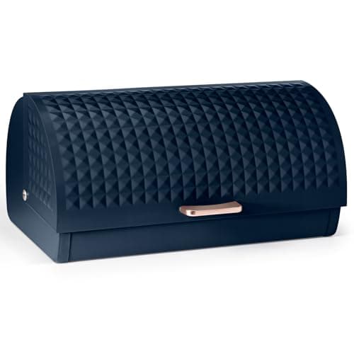 Image of EHC Bread Bins for Kitchen, Bread Box with lid, Kitchen Storage Bin, Bread Container, Navy Blue, VENTILATED Back to keep Contents Fresher for longer