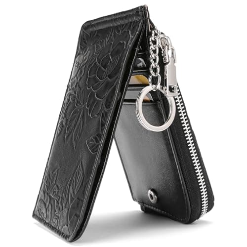 Image of GAEKEAO Slim Credit Card Holder for Women Leather Bifold RFID Blocking Ladies Purse, Multi Card Case Zipper Coin Purse with Key Ring and ID Window