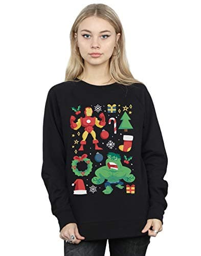 Image of Marvel Women's Iron Man And Hulk Christmas Day Sweatshirt Black X-Large