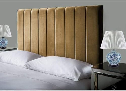 Image of Affordable Luxury Portland Lined Headboards in Elegant Plush Velvet Fabric, for Divan Beds, Bedroom and Hotel Furniture (3FT Single- Height 24", Mustard)