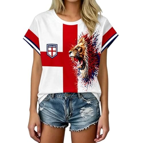 Image of 2026 England Football Shirt for Women Jersey Soft Lightweight Tshirt for Womens Classic Clear Printed Soccer Training Top Breathable Ladies Soccer Tops