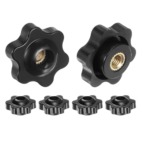 Image of sourcing map 6pcs Star Knobs M5 Female Thread 25mm 6-Point Plastic Head Brass Insert Through Hole Screw-in Threaded Hand Knob Clamping Handle, Black