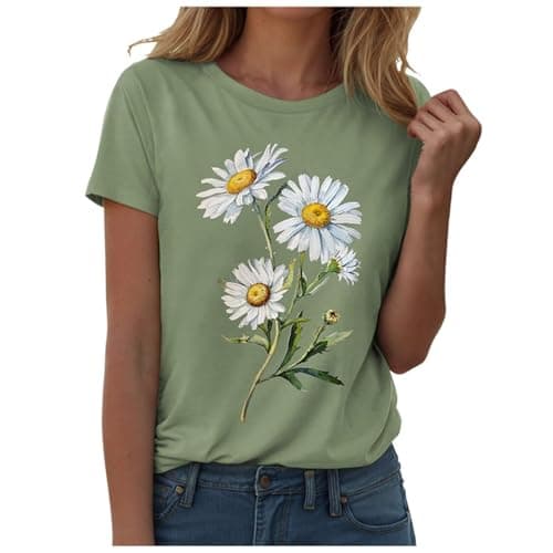 Image of Women's t-Shirts Sunflower Shirts Vintage Flower Graphic Tees Shirts Inspirational Tees Casual Shirt Tops Womans Tops (Light Green, XXL)