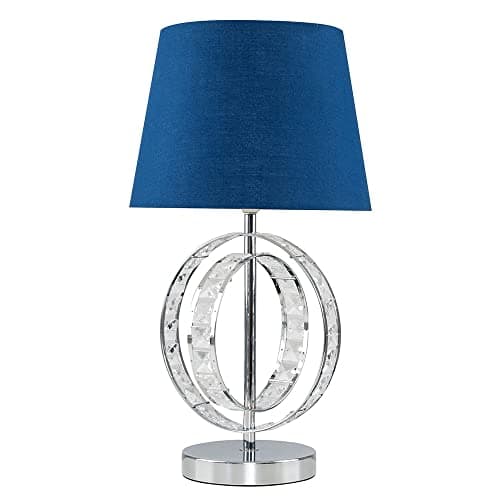 Image of MiniSun | Modern Chrome Acrylic Jewel Table Lamp with a Navy Blue Tapered Light Shade | Home Décor, Bedside & Desk Lamp | Includes Bulb [3000K Warm White]