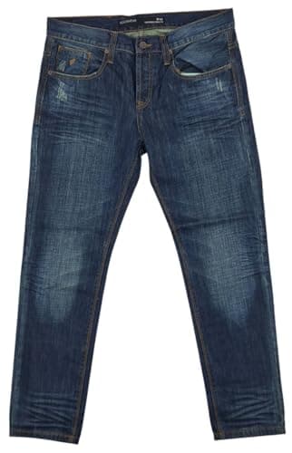 Image of Men's Rock A Wear Tapered Skin Fit Designer Distressed Denim Urban Jeans, Mid Blue Wash (UK, Waist & Inseam, 34, 32, Paris Blue Wash)