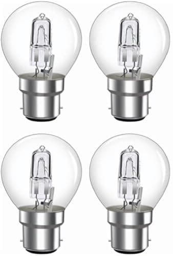 Image of 4 Pack 42W=(60W) G45/P45 Eco Classic Traditional Golf Ball Bulbs, B22D, B22, Bayonet Cap, Dimmable, 630 Lm, 2700K Warm White, 230V, Mini Globe Clear Round for Chandeliers, Lamps, Wall Lights, Pendants