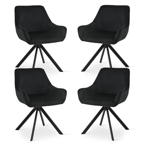 Image of Goeurvant Velvet Dining Chairs Set of 4 with Armrests,360° Swivel Upholstered Chairs,Modern Rotary Chair,Kitchen Chair with Metal Frame and Backrest for Dining Room,Living Room,Bedroom,Office, Black
