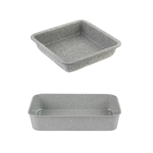 Image of Salter Bundle With Roasting Tin & Square Pan, Deep Baking Tray Set, Carbon Steel Ovenware, Non-Stick, Kitchen Bakeware Set, Roaster, Brownie Cake Tin, Marblestone Collection, Grey Marble