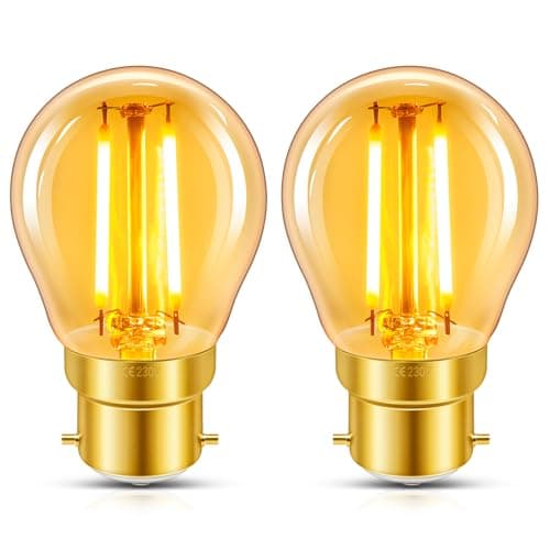 Image of Caldarax B22 Bayonet Vintage Light Bulb, 2W LED Filament Equivalent 20 Watt, Antique Style Retro Amber Glass 2200K Warm White, 200LM, Non-dimmable, Golf Ball G45 Bulb, BC Bayonet Cap, 2 Packs
