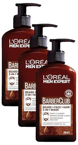 Image of L'Oreal Men Expert Barber Club 3-in-1 Beard, Hair & Face Wash, 200ml (Pack of 3)