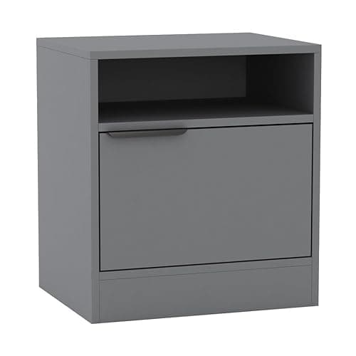 Image of URBNLIVING 1-Door Bedside Grey Table Nightstand Shelf File Cabinet Storage for Bedroom Wooden Furniture Modern Sofa Side End Compact Unit for Living Room H49.5cm x W45cm x D35cm
