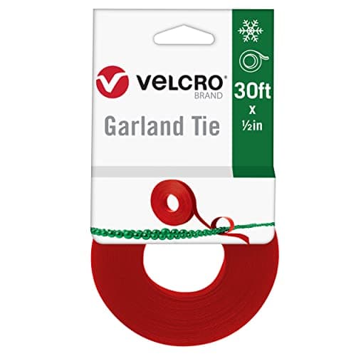 Image of VELCRO Brand Holiday Garland Ties or Cable Straps | Hang Garlands, Lights or Wreath | for Banister, Railings, Stairs or Lamp Posts | 30ft Roll Cut to Custom Length | Red