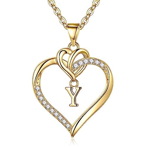 Image of TINGN Heart Necklaces for Women Girls, Dainty Heart Necklace 14K Gold Plated Heart Initial Y Pendant Necklace Dainty Heart Necklaces for Women Teen Girls Jewelry Gifts for Women Girls