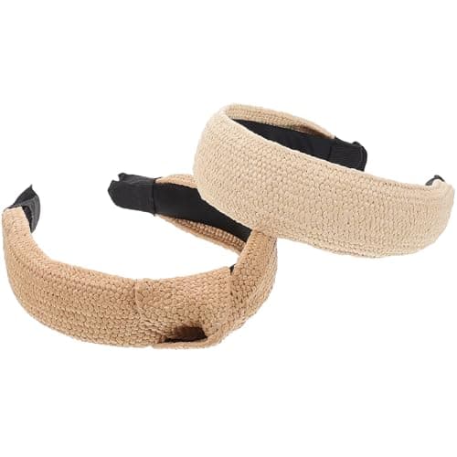 Image of ABOOFAN 2pcs Raffia Knotted Headbands for Women, Chic Hair Accessories with Plastic Frame, for Parties and Makeup, Simple Design Woven Hairbands to Fix Hair