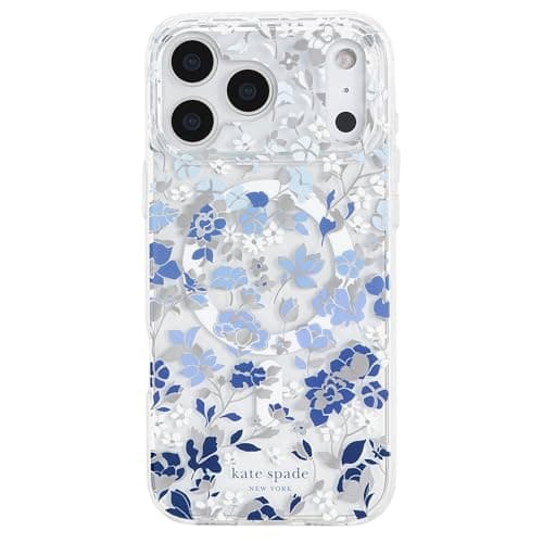 Image of Kate Spade New York iPhone 17 Pro Max Case - Compatible with MagSafe - Designer Phone Case - Flowerbed Blue Gems