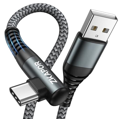 Image of ZKAPOR USB C Charger Cable Right Angle 1M, Type C Charger Cable Fast Charging Nylon USB C Cable Fast Charging Compatible iPhone 15/15 Pro Max, Samsung Galaxy S23/S22, Note 10, Huawei P40,Google Pixel