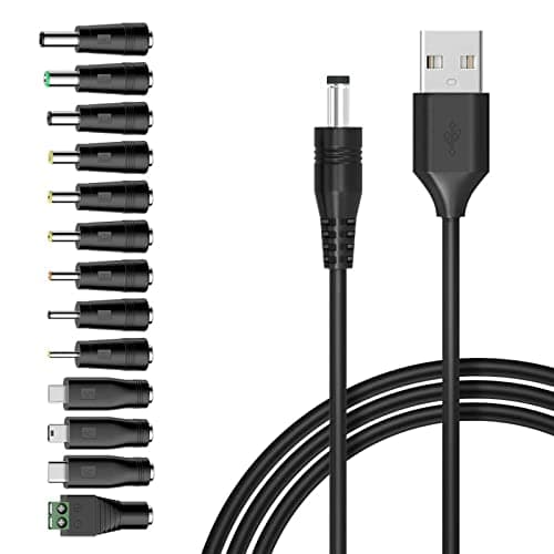 Image of LLQQ USB to DC 5V Cable, 1.5M Universal 5V USB Power Chager Cord DC 5.5 X 2.1mm Plug Adapter with 13 interchageable DC Connectors 5.5x 2.5mm Type C Mirco USB Mini USB and more