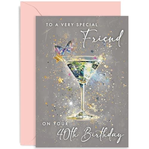 Image of Old English Co. 40th Birthday Card for Female Friend - Age 40 - Special Friend Birthday - Cocktail Design - Contemporary Female Birthday Card for Her - Fortieth Birthday Card | Blank Inside