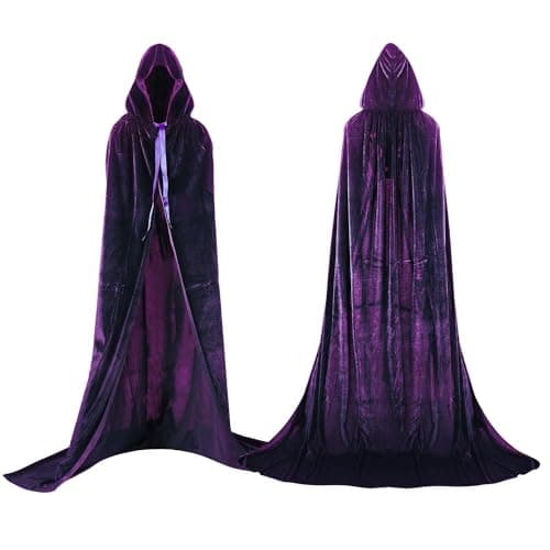 Image of Proumhang Purple Hooded Cloak Maxi Cape Velvet Adult Costume Grim Reaper Vampire Party Halloween Costumes 150 cm