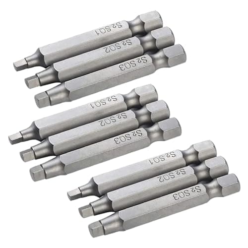 Image of 9Pcs 50mm Square Head Screwdriver Bit Set with 1/4 Inch Hex Shank, Accessory Tool Kit for Electric Hand Screwdrivers, S2 Steel SQ1 SQ2 SQ3 Magnetic Square Screw Driver Bits