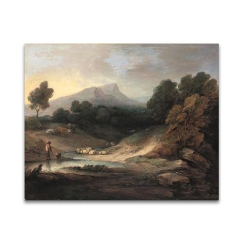 Image of Famous Wall Art Painting- (Herdsman and Herd) by Thomas Gainsborough- Reproductions Print on Canvas- Pictures for Living Room Home Decor(50x60cm(19.7x23.7in)/Frameless)