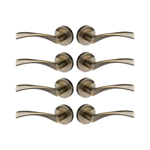 Image of Designer Levers - Marvel Lever on Rose Door Handle - Contemporary Design - Antique Brass - 4 Pairs - Fixings Included - Interior Use