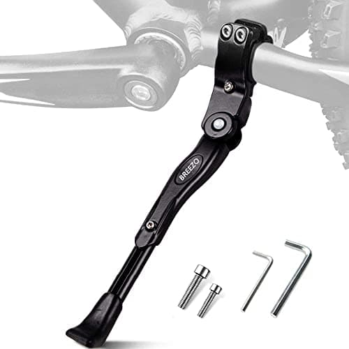 Image of BREEZO Bicycle Kickstand Adjustable Bike Kickstand Aluminium Alloy Side Stand wit h Anti-slip Rubber Feet for Mountain Bike, Road Bike + 2 Allen Key and 2 Spare Bolts