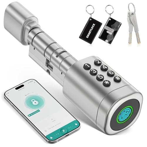 Image of Ruveno Intelligent Lock, Electronic Fingerprint Door Lock, Adjustable Cylinder Length for 35-60mm Door, 5-in-1 Keyless Access: Fingerprint, Key, Code, Card, App Control