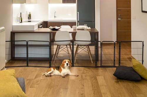 Image of FXW Dog Gate Extra Wide Designed for Indoor Use, Adjustable Width Up to 419cm Wide (80cm H 6 Wire Panels for Small and Medium Dogs), Black