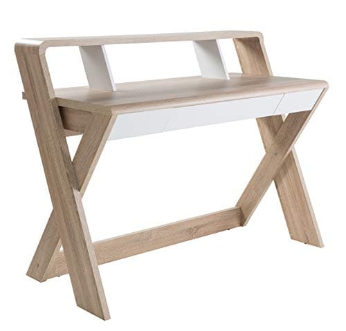 Image of Alphason,AW2110,Aspen Light Oak and White Trestle Desk,Light Oak and White,950x1000x580mm