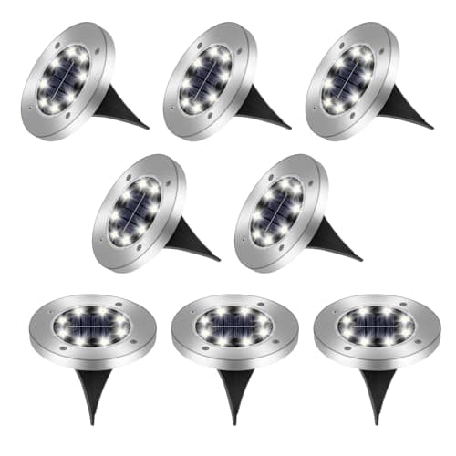 Image of Caldarax Solar Deck Lights Outdoor Garden, 8 LEDs Outdoor Ground Lights, IP65 Waterproof Ground Decking Light, Garden Solar Floor Light for Lawn, Pathway, Yard, Landscape, Walkway, 8 Pack(Cool White)