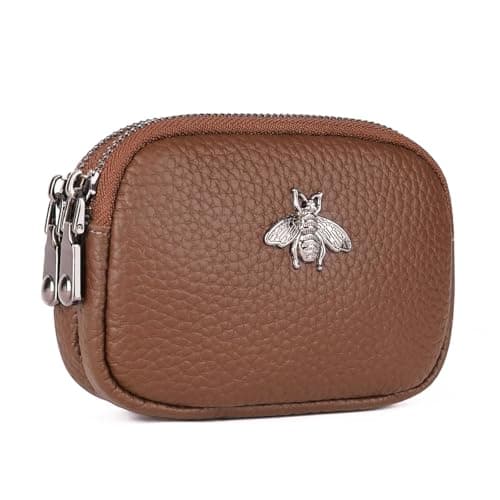 Image of MAVHVAM Ladies Genuine Leather Small Purse for Women Mini Coin Wallets Pouch Campact Credit Card Holder with Double Zip (Brown)