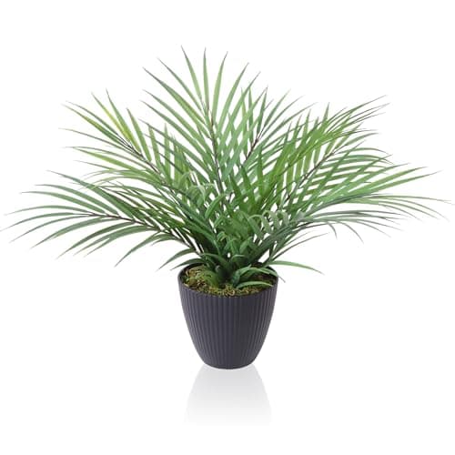 Image of CROSOFMI Artificial Plants Areca Palm 35cm Fake Tropical Tree Faux Plants for Indoors and Outdoors Artificial Foliage and Plastic Pot for Party Office Home House Decorations (1 PACK)