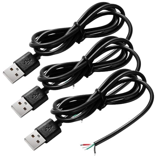 Image of KUOQIY 3 PCS USB-A Male 4 Pin Bare Wire, 1m 22AWG USB 2.0 Male Plug 4pin Wire DIY Pigtail Cable 5V 3A, for USB Equipment Installed or DIY Replace Repair