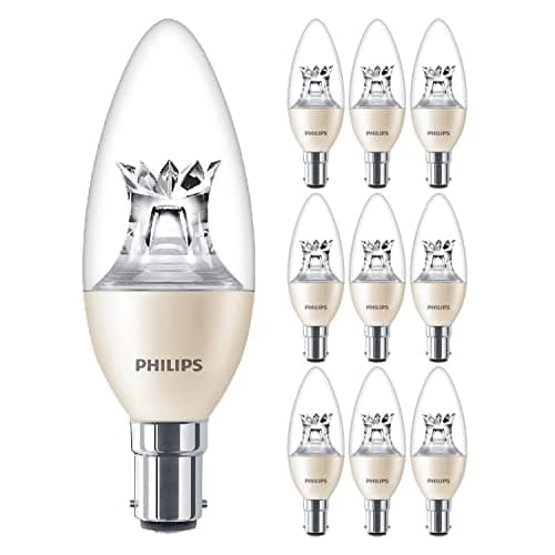 Image of Philips 10 Pack Master LED Clear Candle B38 DimTone Lamp 5.5W (40W) B15 SBC Small Bayonet Cap | 2200k to 2700k | 470 Lumen | 25000 Hours | Car Air Freshener Included | 80+ CRI