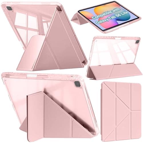 Image of A-BEAUTY Case Compatible with Samsung Galaxy Tab S6 Lite 10.4-Inch 2024/2022/2020 with S Pen Holder, Shockproof Clear Cover, 6-in-1 Y-Shaped Trifold Stand, Auto Wake/Sleep, Pink