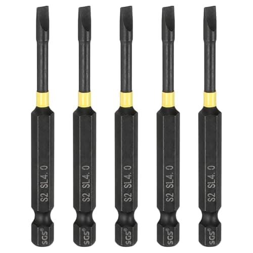 Image of sourcing map 5pcs SL4 Slotted Impact Screwdriver Bits 4mm Slotted Tip 1/4" Hex Shank 75mm (3") Long Magnetic Flat Head Phosphated S2 Steel Screw Driver Drill Bits Electric Power Tool