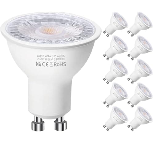 Image of Levidon GU10 LED Bulbs, Cool White 6500K, 4.9W LED GU10 Spotlight Bulb, 50W Halogen Bulb Equivalent, 362LM 220-240V 38 Degree Narrow Beam Angle Non-dimmable - Pack of 10