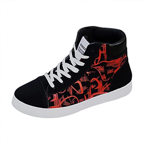 Image of Canvas High Tops Mens, Hightop Trainers Men Men's Extra Wide Fit Slip On Shoes Casual Loafers Gym Trainers Leisure Fashion Basketball Shoe Skate Shoes Men Red