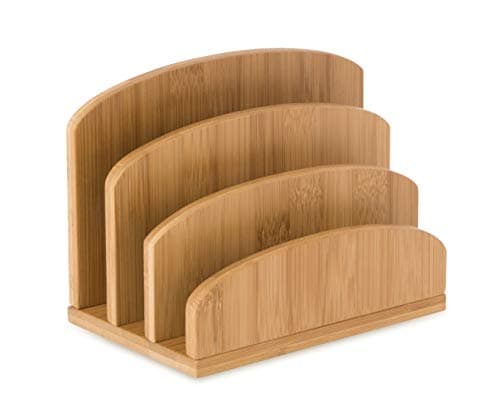 Image of Osco Bamboo Letter Holder & Mail Sorter – Natural Bamboo Desk File Rack, Envelope & Document Organiser for Home Office, Wall or Desk Storage, Post & Bill Sorter, H14 × W19 × D10.5 cm