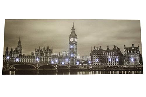 Image of Garden Market Place Large Big Ben Canvas Picture Print With 15 LED Lights - Black and White